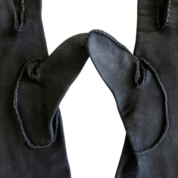 Vintage Leather-Tailored Black Fabric Forearm Long Evening Gloves Size 7 - Picture 5 of 6